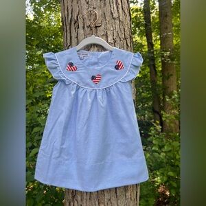 NWOT Sweet Dreams Light Blue Dress with Red, White & Blue Heart Appliqués